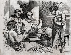 Buitenbanketscène - Vitellius (Aulus Vitellius Germanicus Imperator Augustus) Romeinse keizer (15-69) geeft een feest - gravure in 