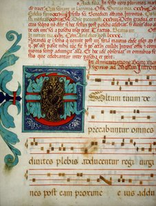 Pagina verlicht met een code van Gregoriaanse gezangen door Unknown artist