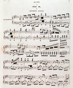 Pagina van muziekpartituur Populair hymne voor Pius IX door Gioacchino Rossini