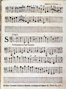 Pagina van de partituur van Balletti, correnti alla francese opus 3 door Giovanni Battista Vitali door Unknown artist