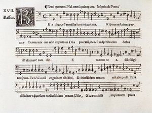 Pagina van muziekpartituur van Beati quorum psalm XIII door Willaert (1538) door Unknown artist