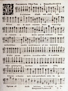 Pagina van muzikale partituur van Psalmen (op 16) door Ludovico Viadana door Unknown artist