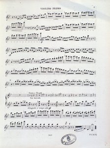 Pagina van muzikale partituur van eerste viool van ouverture nr. 11 door Kalliwoda door Unknown artist