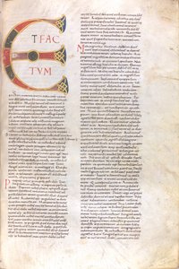Bladzijde met kapitalen "Et Factotum," 11e eeuw (miniatuur, vliezig handschrift)