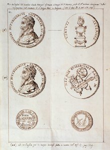 Pagina met portretten uit Il melone, discorso armonico (manuscript)