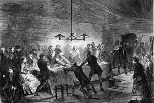 Parijs 1870: Arrestatie in een ondergrondse gokhal aan de Rue de la Harpe. door Unknown artist