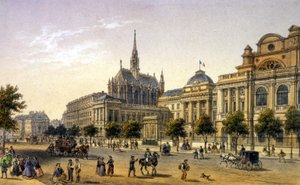 Parijs: zicht op het Paleis van Justitie, gravure eerste helft 19e eeuw