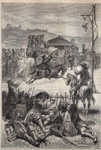 Papegaaischieten - 19e-eeuwse illustratie voor de historische roman 