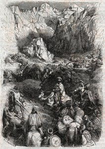 Oversteek van de Pyreneeën door de Moren - gravure van 1851 uit 