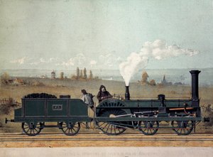 Passagierslocomotief en kolenwagen van de Straatsburgse Spoorweg (Crampton-systeem) door Unknown artist