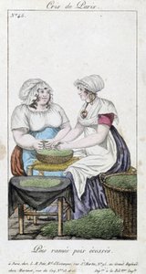 Erwtenhandelaren: twee vrouwen die erwten doppen. 