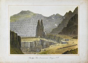 Penrhyn Slate Quarries, bij Bangor, Noord-Wales (handgekleurde litho op papier) door Unknown artist