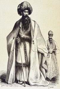 Perzië (19e eeuw). Mollach en ceremoniemeester. Gravure door Unknown artist