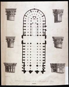 Plattegrond en kapitelen van de kathedraal Notre Dame in Parijs. 19e eeuw door Unknown artist