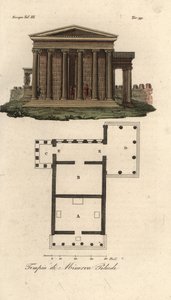 Plattegrond en elevatie van het Erechtheion of Erechtheum A, Tempel van Neptunus B, Tempel van Minerva Polias met Portiek van de Kariatiden C, en Tempel van Pandrosus of Pandrosion D door Unknown artist