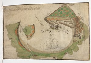 Plan van de stad en haven van San Sebastian, getekend door Richard Poulter, juni 1585 door Unknown artist