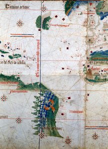 Planisfeer van Cantino: Kaart van Alberto Cantino uit 1502 die de grenslijn toont opgelegd door het Verdrag van Tordesillas (1494) tussen Portugees en Spaans Amerika. Biblioteca Estense. Modena door Unknown artist
