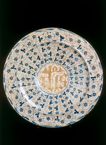 Bord met gekristalliseerd monogram, Valencia-fabricage door Unknown artist
