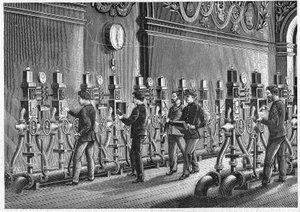 Pneumatisch postkantoor, Place de la Bourse in Parijs in 1888. door Unknown artist