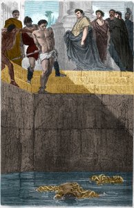 Pollion Vedius, Romeinse gastronoom, beroemd om zijn wreedheid jegens zijn slaven. Om hen te vangen, gooide hij ze levend naar zijn murenen. Op een dag at Augustus bij hem thuis, dus liet hij een slaaf vallen, schuldig aan het breken van een beker.