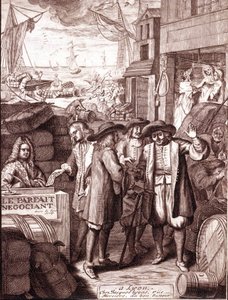 Havenhandelaren in gesprek. 19e-eeuwse gravure. door Unknown artist