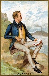 Portret van Alfonso de Lamartine (1790 - 1869) Franse dichter. 19e eeuwse chromolithografie
