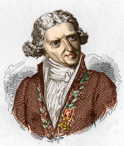 Portret van Antoine Augustin Parmentier (1737 - 1813), Franse militaire apotheker en agronoom. Gravure uit 1845