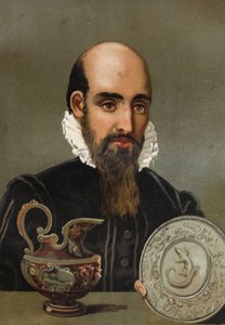 Portret van Bernard Palissy (1510 - 1589). Chromolithografie van het einde van de 19e eeuw. gebaseerd op 