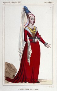 Portret van Catherine de Navarre (of Catherine de Foix) 1468-1517, koningin van Navarra. Gravure uit 1830 door Unknown artist