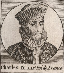 Portret van Karel IX (1550-1574), koning van Frankrijk - gravure uit 