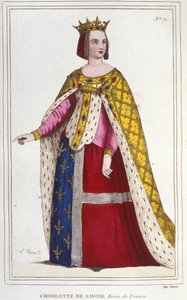 Portret van Charlotte de Savoye 1445 -1483 Koningin van Frankrijk van 1461 tot 1483 Bruid van Lodewijk XI (De Voorzichtige) in 1451 gravure uit 1830 door Unknown artist