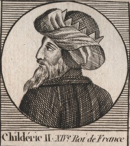 Portret van Childeric II, koning van de Franken van 670 tot 673 - Childeric II 655-675 Merovingische koning van Frankrijk en Austrasië - gravure uit 