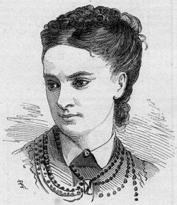Portret van Dinah Felix (Dinah-Felix), Franse komiek, lid van de Comedie Francaise van 1862 tot 1882. Gravure in Le Monde Illustré nr. 1168 van 16 augustus
