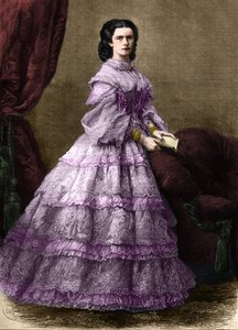 Portret van Elisabeth de Wittelsbach (1837-1898) (Sissi), Keizerin van Oostenrijk (1854-1898) en Koningin van Hongarije (1867-1898), geboren Hertogin in Beieren. (KEIZERIN ELISABETH VAN OOSTENRIJK). Gravure van 1864. Privécollectie. door Unknown artist