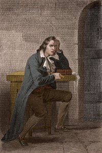 Portret van Francois Babeuf dit Gracchus (1760-1797), Franse revolutionair, die zichzelf neerstak - Anonieme gravure
