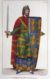 Portret van Geoffroy V genaamd Le Bel of Plantagenêt Graaf van Anjou (1113-1151). Gravure uit 1830 door Unknown artist