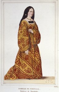 Portret van Isabella van Portugal (1397-1472) Hertogin van Bourgondië, vrouw van Filips de Goede. Gravure uit 1830 door Unknown artist