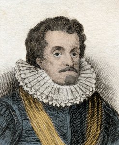 Portret van James I (James 1e Stuart) (1566-1625), koning van Engeland en Ierland (of James VI, koning van Schotland). Gravure uit de 19e eeuw door Unknown artist