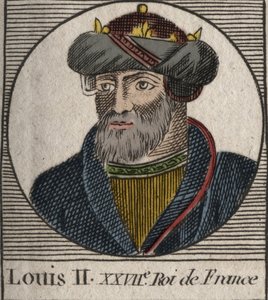Portret van Lodewijk II de Stotteraar, koning van de Franken - gravure uit 