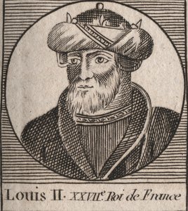 Portret van Lodewijk II de Stotteraar (846 - 879), koning van de Franken - Lodewijk II de Stotteraar 848 tot 879 - gravure uit 