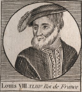 Portret van Lodewijk VIII (1187-1226) genaamd de Leeuw, koning van Frankrijk - Lodewijk VIII de Leeuw (1187-1226) koning van Frankrijk van 1223 tot 1226 - gravure uit 