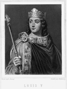 Portret van Lodewijk V de Luie (967-987), Koning van Frankrijk - in “Histoire des Français” door Lavallée, gravure, sd