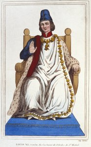 Portret van Lodewijk XI in kostuum van de Orde van Sint-Michiel (1423 - 1483). Gravure uit 1830 door Unknown artist