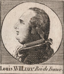 Portret van Lodewijk XVIII (1755-1824), bijgenaamd de Verlangde, Koning van Frankrijk en Navarra van 1814 tot 1815 en van 1815 tot 1824 (gravure uit 