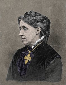 Portret van Louisa May Alcott (1832-1888), Amerikaanse romanschrijfster. 19e-eeuwse kleuren gravure