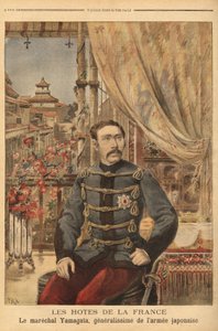 Portret van maarschalk Yamagata Aritomo (1838-1922), een Japanse soldaat en politicus, hij commandeerde het eerste leger van Japan tijdens de oorlog tegen China in 1894. Gravure in 