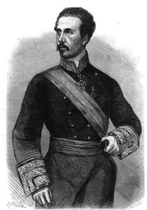 Portret van Marie Ferdinand Francois van Assisi de Bourbon, Koning van Spanje (1822-1902). Gravure in 