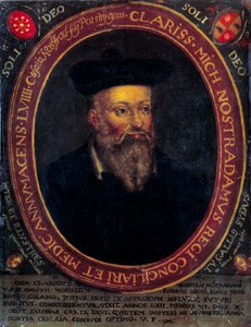 Portret van Nostradamus, Michel de Notre Dame (1503 - 1566) Franse astroloog en arts. Koperen gravure door Unknown artist