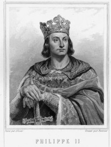 Portret van Filips II genaamd Philippe Auguste (1165-1223), koning van Frankrijk - in "Histoire des Français" door Lavallée, gravure, sd