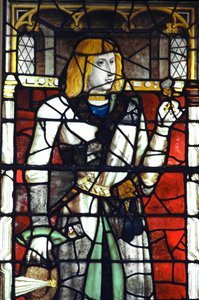 Portret van Filips I van Habsburg (1478-1506) Koning van Spanje Glas-in-lood van de 15e eeuw. Brugge, Kapel van het Heilig Bloed